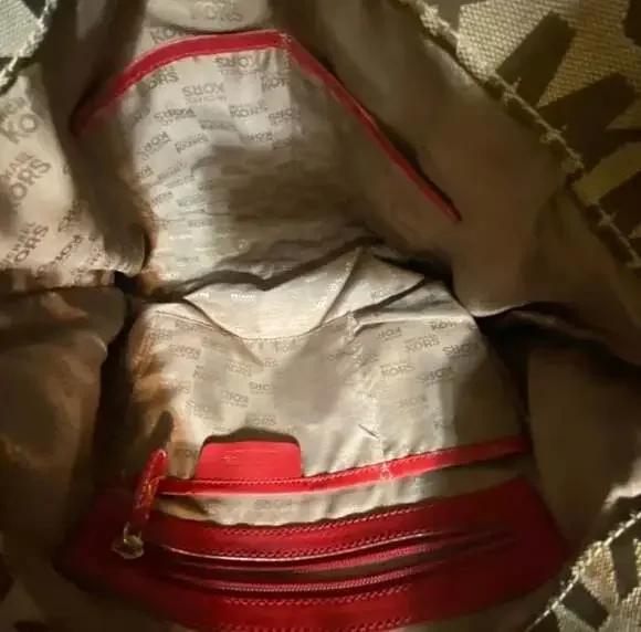 Michael Michael Kors Signature Monogram Canvas Tote with Red Leather Handles - Picture 2 of 5